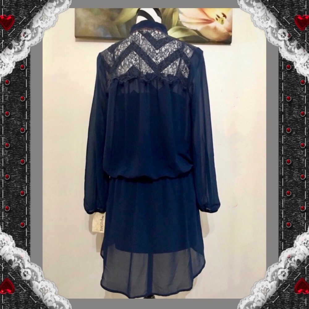 Rewind Lace Inserted Elastic Waist Blue Dress